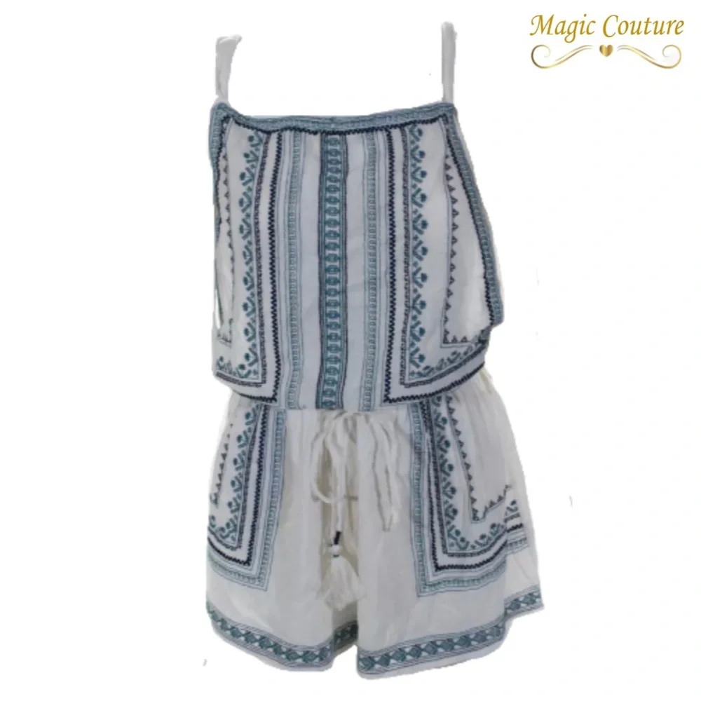 NWOT Star Mela Cotton Blue & White Embroidered Sleeveless Romper💙🤍💙 - Picture 1 of 14